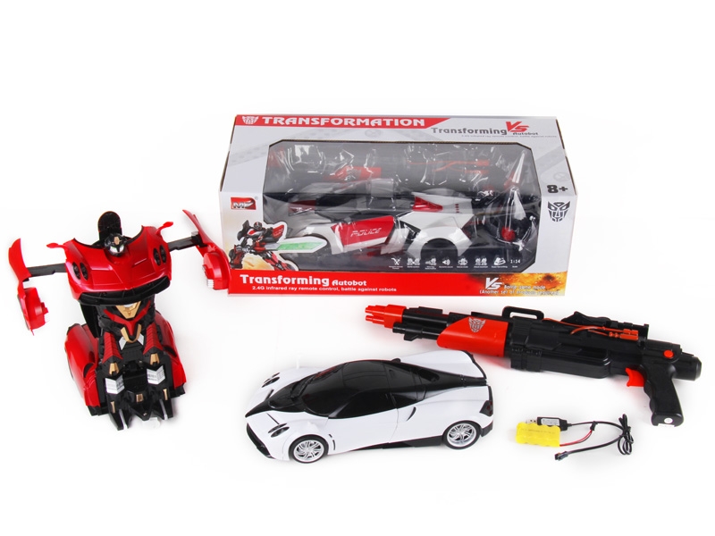1:14六通帕加尼变形机器人+2.4G对战枪形遥控器带灯光， 包电 红、白 - HP1089749