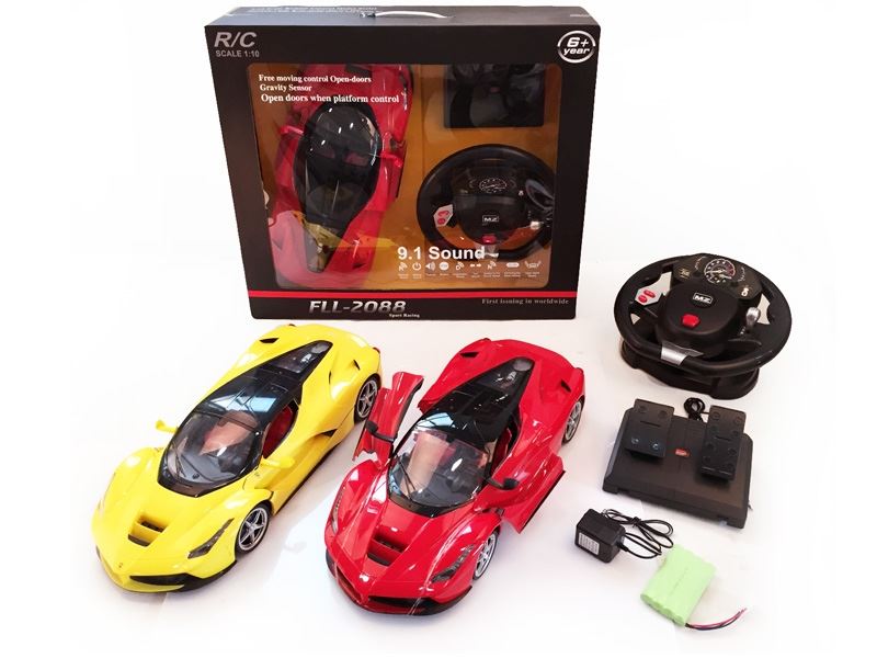1：10法拉利Laferrari遥控车（自动开门+方向盘+脚踏板） 包电 红色、黄色 五通带灯光 - HP1089831