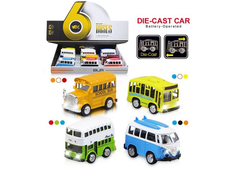 1：36 PULL BACK DIE CAST BUS W/LIGHT & MUSIC 4ASST 12PCS/DISPLAY BOX - HP1090471