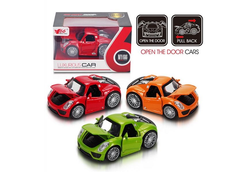 1:32 PULL BACK DIE CAST CAR W/LIGHT & MUSIC RED/GREEN/ORANGE - HP1090488