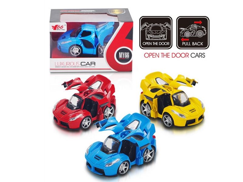 1:32 PULL BACK DIE CAST CAR W/LIGHT & MUSIC RED/YELLOW/BLUE - HP1090491