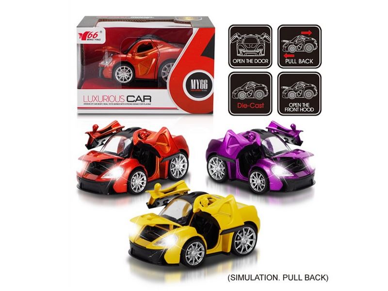 1:32 PULL BACK DIE CAST CAR W/LIGHT & MUSIC ORANGE/YELLOW/PURPLE - HP1090494