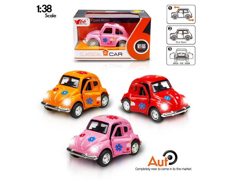 1:38 PULL BACK DIE CAST CAR W/LIGHT & MUSIC ORANGE/RED/PINK - HP1090496