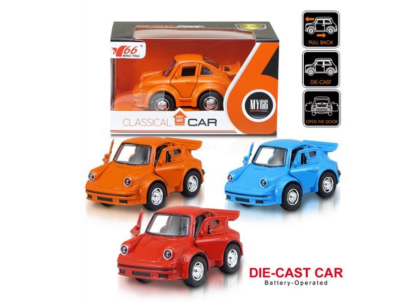 1:38 PULL BACK DIE CAST CAR W/LIGHT & MUSIC RED/BLUE/ORANGE - HP1090499