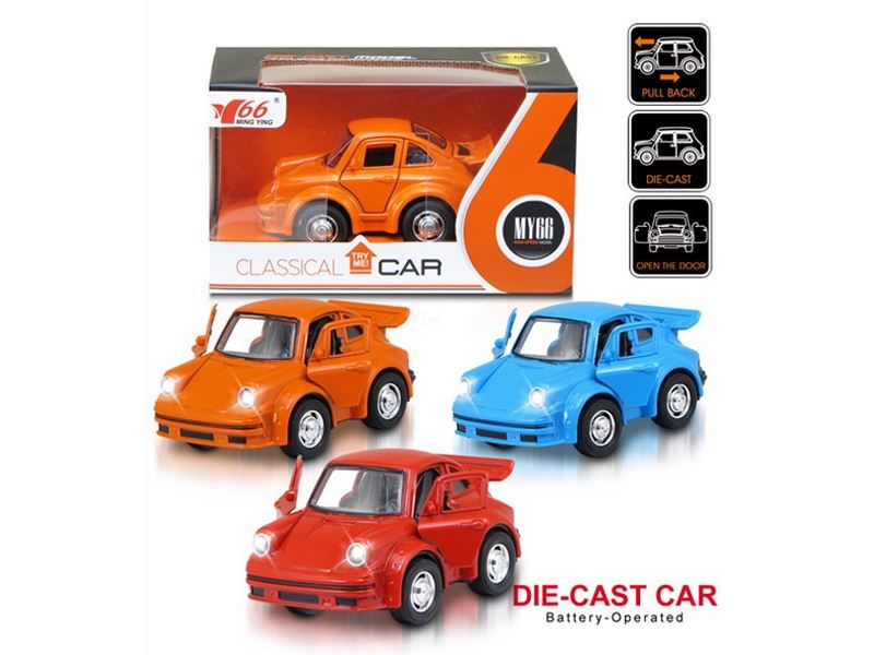 1:38 PULL BACK DIE CAST CAR W/LIGHT & MUSIC RED/BLUE/ORANGE - HP1090500