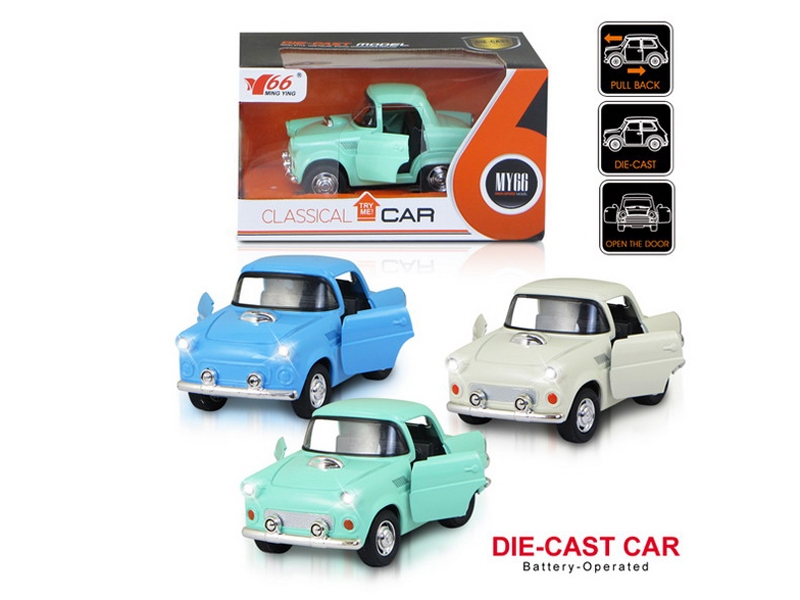 1:38 PULL BACK DIE CAST CAR W/LIGHT & MUSIC WHITE/BLUE/GREEN - HP1090502