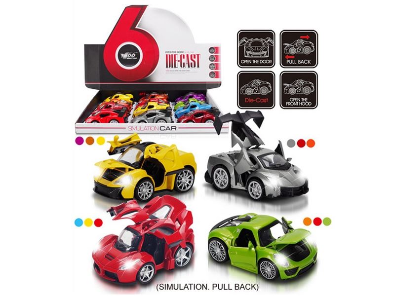 1：32 PULL BACK DIE CAST CAR W/LIGHT & MUSIC 4ASST 12PCS/DISPLAY BOX - HP1090513