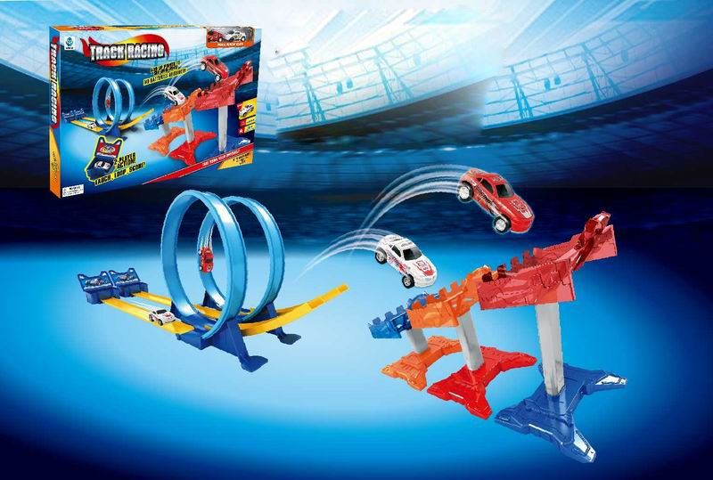 DOUBLE TRACK SET W/2PCS PULL BACK CAR,RED/WHITE - HP1092417