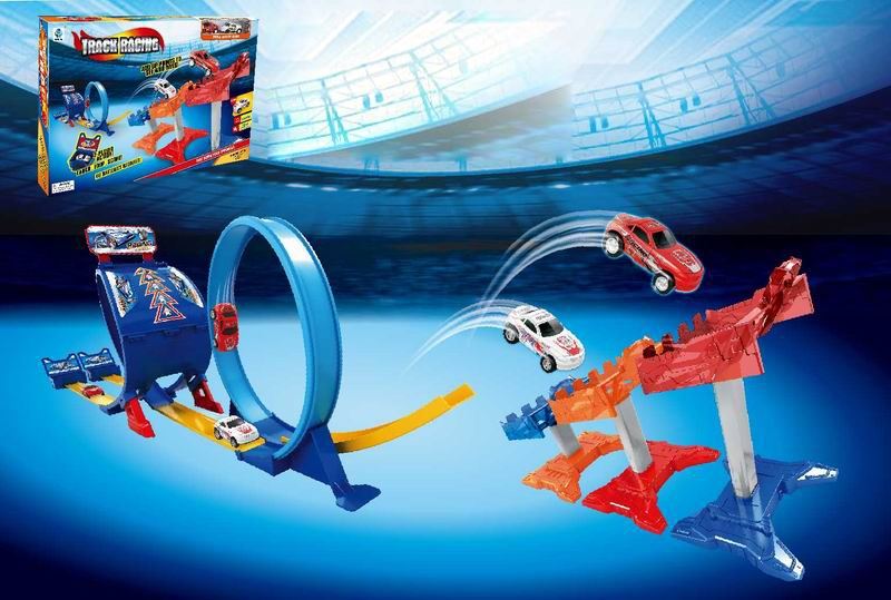 DOUBLE TRACK SET W/2PCS PULL BACK CAR,RED/WHITE - HP1092420