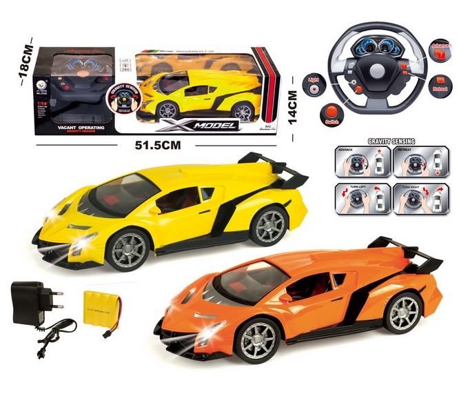 1:14 4 FUNCTION R/C CAR W/STEERING WHEEL & LIGHT,INCLUDED BATTERY  ORANGE/YELLOW - HP1093205