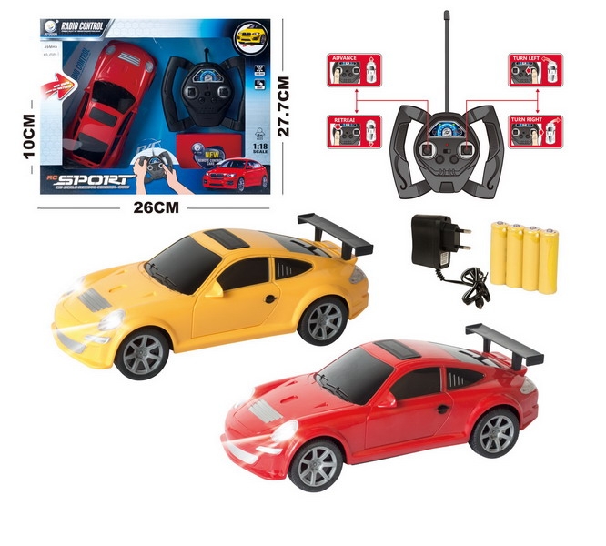 1:18 4 FUNCTION R/C CAR W/STEERING WHEEL & LIGHT,INCLUDED BATTERY RED/YELLOW - HP1093229