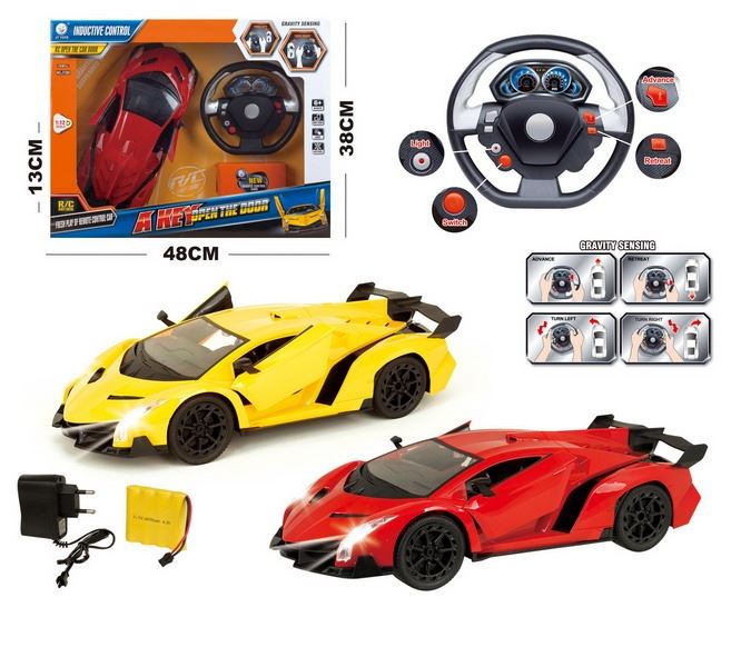 1:12 4 FUNCTION R/C CAR W/STEERING WHEEL & LIGHT,INCLUDED BATTERY RED/YELLOW - HP1093240