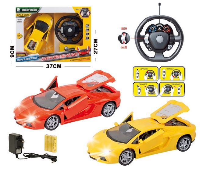 1:18 4 FUNCTION R/C CAR W/STEERING WHEEL & LIGHT,INCLUDED BATTERY RED/YELLOW - HP1093241