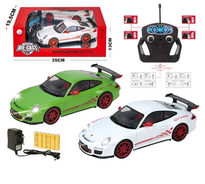 1:18 R/C DIE CAST CAR W/LIGHT,INCLUDED BATTERY WHTIE/GREEN - HP1093258