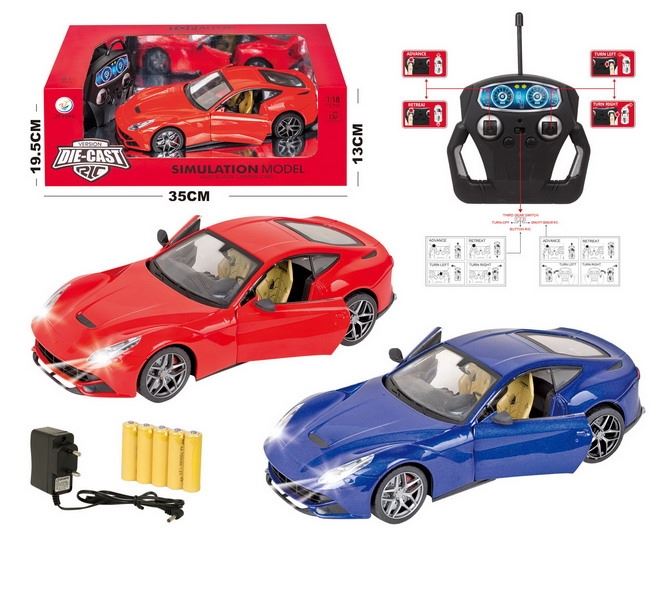 1:18 R/C DIE CAST CAR W/LIGHT,INCLUDED BATTERY BLUE/RED - HP1093260