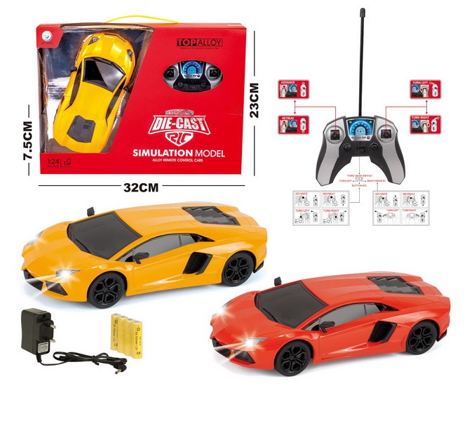 1:24 R/C DIE CAST CAR W/LIGHT,INCLUDED BATTERY ORANGE/YELLOW - HP1093263