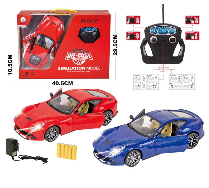 1:18 R/C DIE CAST CAR W/LIGHT,INCLUDED BATTERY BLUE/RED - HP1093268