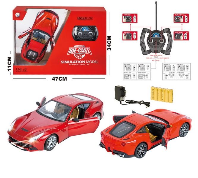1:16 R/C DIE CAST CAR W/LIGHT,INCLUDED BATTERY RED/LUCENCY RED - HP1093269
