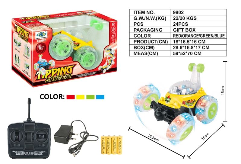 4 FUNCTION R/C STUNT CAR W/LIGHT & MUSIC,INCLUDED BATTERY RED/GREEN/YELLOW/BLUE - HP1093925
