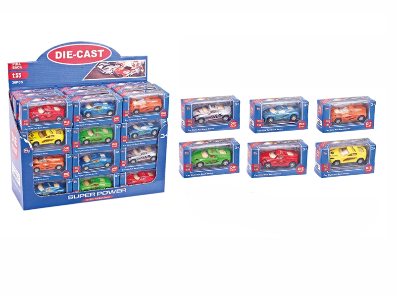 1:55 PULL BACK DIE CAST CAR 6 ASST.  36PCS/DISPLAY BOX - HP1096099