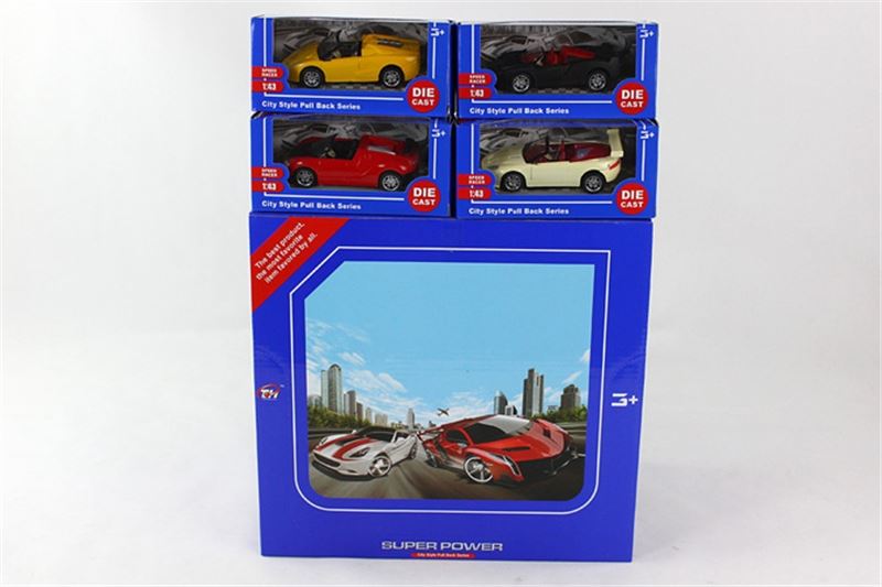 1:43 PULL BACK DIE CAST CAR  4 ASST. 24PCS/DISPLAY BOX - HP1096103