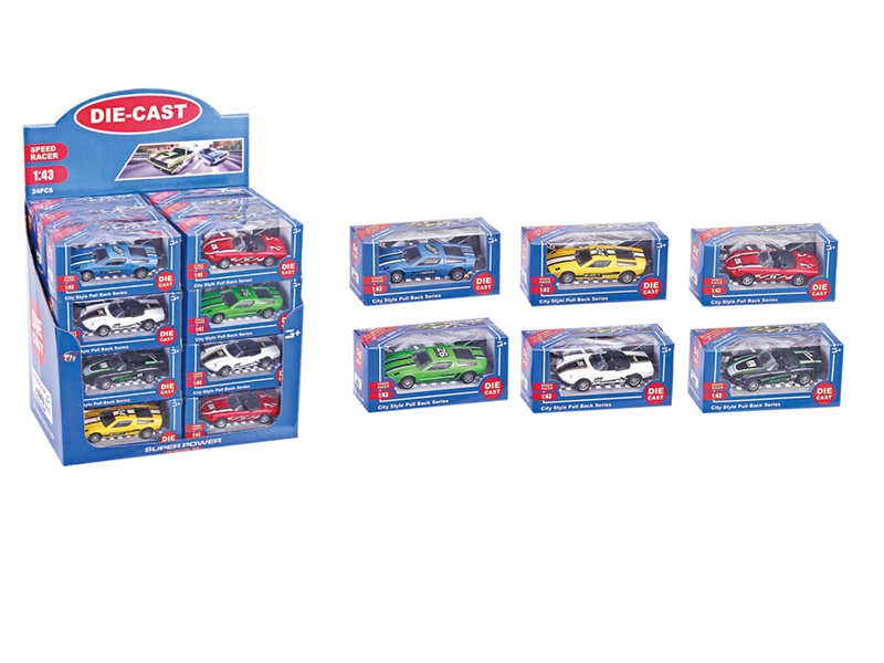 1:43 PULL BACK DIE CAST CAR 6 ASST. 24PCS/DISPLAY BOXS - HP1096104