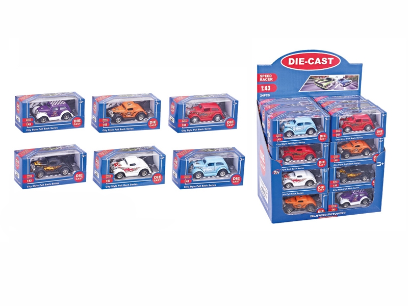 1:43 PULL BACK DIE CAST CAR 6 ASST.  24PCS/DISPLAY BOX - HP1096163