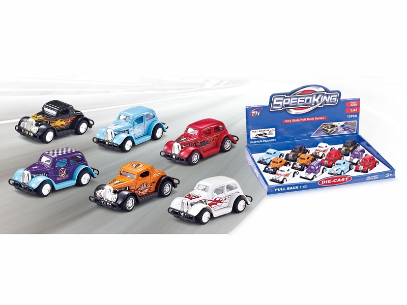 1:43 PULL BACK DIE CAST CAR 6 ASST. 12PCS/DISPLAY BOX - HP1096166