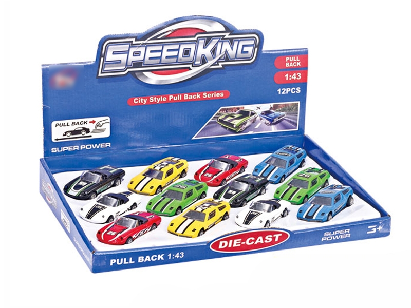 1:43 PULL BACK DIE CAST CAR 6 ASST. 12PCS/DISPLAY BOX - HP1096168