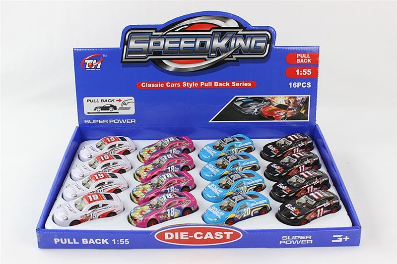 1:55 PULL BACK IRON CAR 4 ASST.  16PCS/DISPLAY BOX - HP1096169