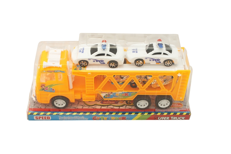 28CM F/P TRUCK WITH 2PCS POLICE CAR + 2PCS MOTORCYCLE,RED AND YELLOW 2COLORS MIX - HP1096672