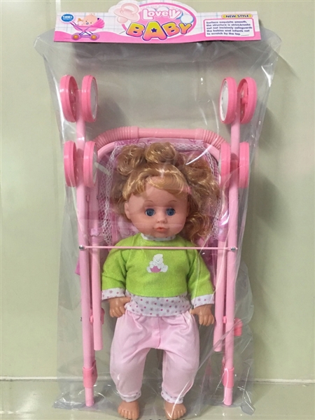 16 Inch move eyes & empty body & IC girl with metal baby stroller - HP1096684