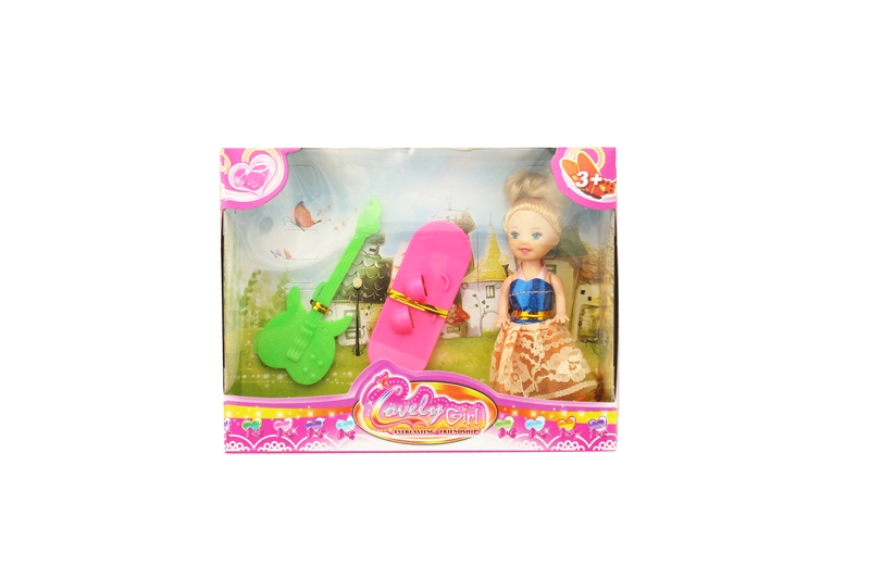 3.5 INCH SOLID BODY DOLL+SKATE SCOOTER+GUITAR - HP1096772
