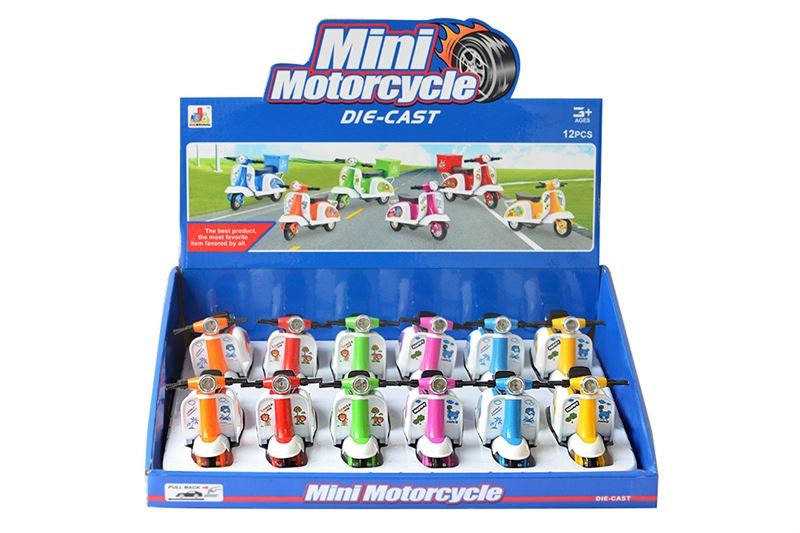 PULL BACK DIE CAST MOTOR 6 COLORS ASST. 12PCS/DISPLAY BOX - HP1096953