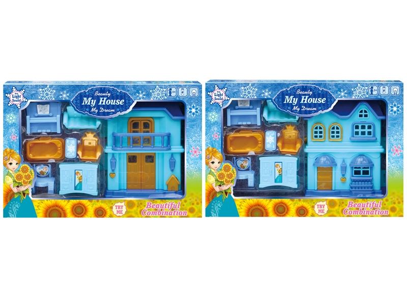 Blue ice-one-side castle villa lighting furniture/music (with 3 ag13 batteries) - HP1098556