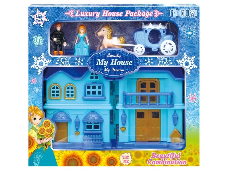 Blue ice double side castle villa lights/music cart (with 3 ag13 batteries) - HP1098561