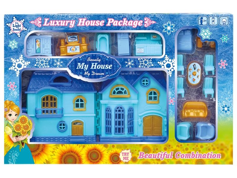 Blue ice mini villa furniture with light music (with 2 ag13 batteries) - HP1098564