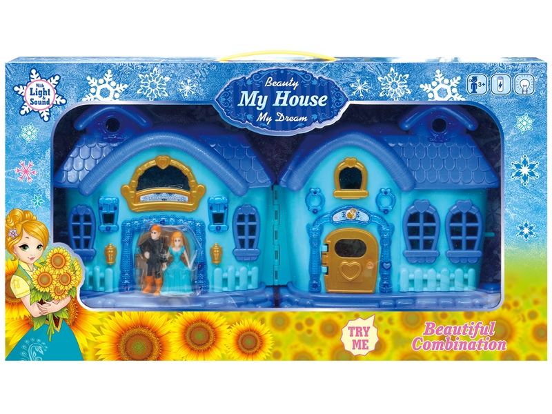 Blue ice-duplex villa lights/music people (with 2 aa batteries) - HP1098568