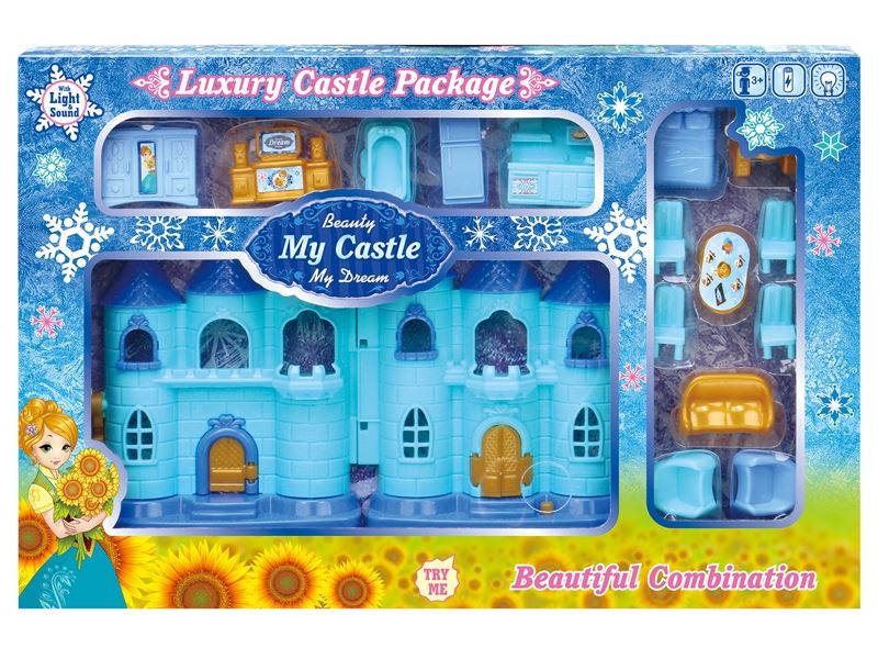 Blue ice mini castle with lights/music furniture (with 3 ag13 batteries) - HP1098572