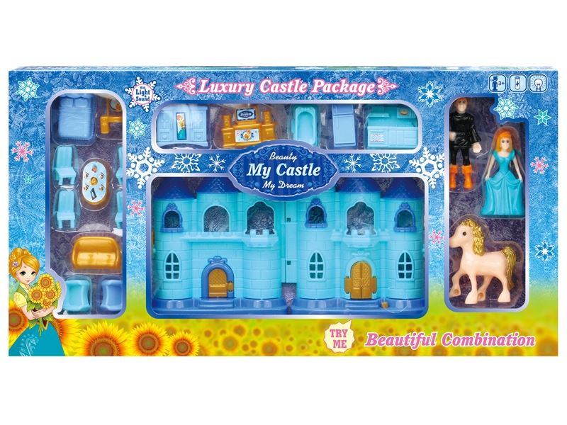 Blue ice mini villa lighting furniture/music people (with 3 ag13 batteries) - HP1098574