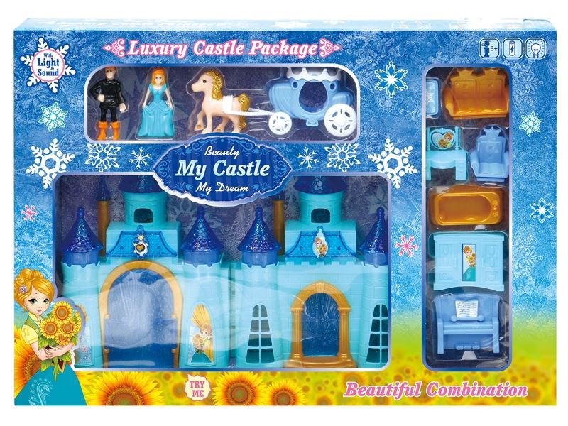 Blue ice double-sided castle with lights/music furniture carriage (with 3 ag13 batteries) - HP1098581
