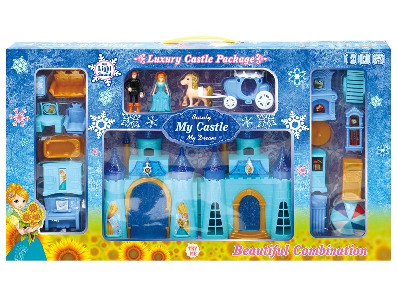 Blue ice double-sided castle with lights/music furniture carriage (with 3 ag13 batteries) - HP1098582