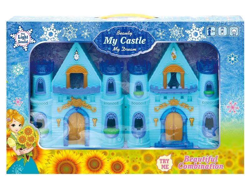 Blue ice snow double castle with lights / music (with 2 aa batteries) - HP1098583