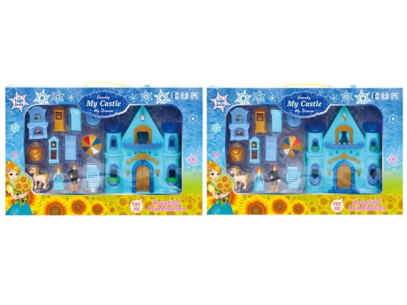 Blue ice single-sided castle with lights/music people (with 2 aa batteries) - HP1098584
