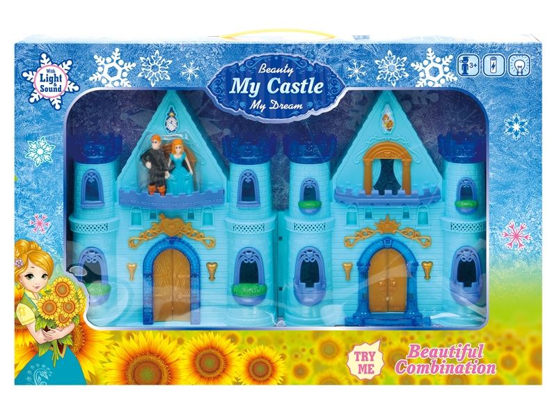 Blue ice double-sided castle with lights/music people (with 2 aa batteries) - HP1098585