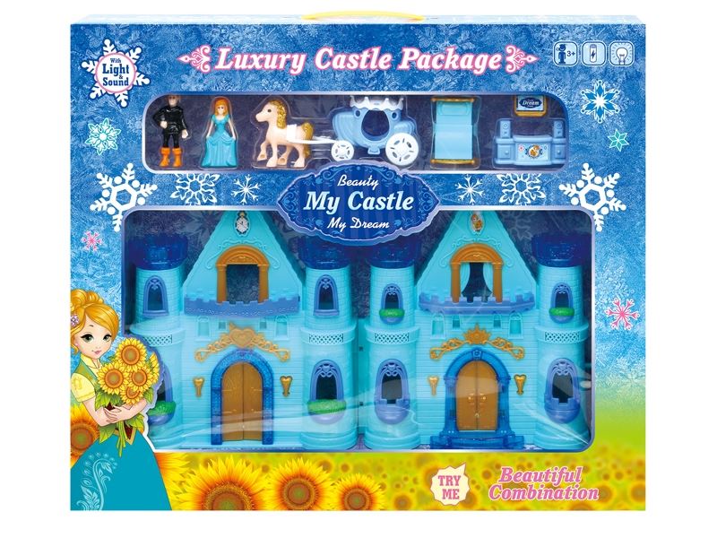 Blue ice double-sided castle with lights/music furniture carriage (2 aa batteries) - HP1098586
