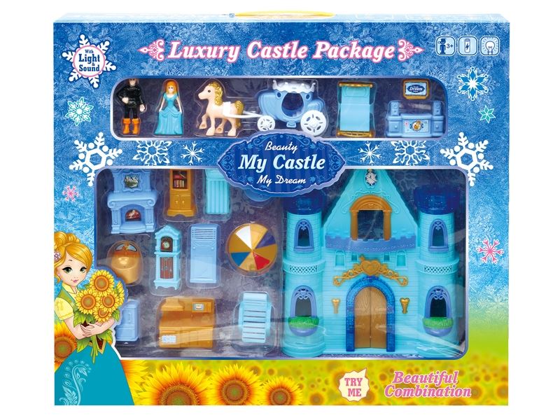 Blue ice single-sided castle with lights/music furniture carriage (2 aa batteries) - HP1098587