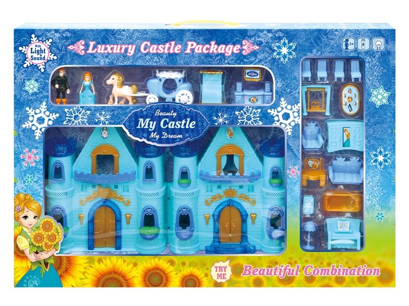 Blue ice double-sided castle with lights/music furniture carriage (2 aa batteries) - HP1098588