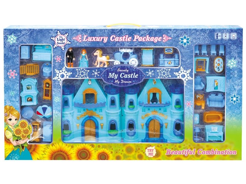 Blue ice fully furnished double-sided castle with lights/music figures (2 aa batteries) - HP1098589