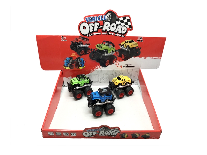 360°REVOLVE FRICTION CAR 12PCS/DISPLAY BOX 3 ASST., 4 COLORS: RED, YELLOW, GREEN, BLUE - HP1100399